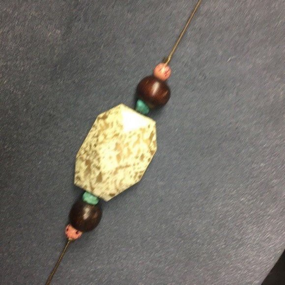 Long Necklace Beige Brown Turquoise Pink Gold Chunky Speckle Faceted Retro BoHo - Picture 6 of 9